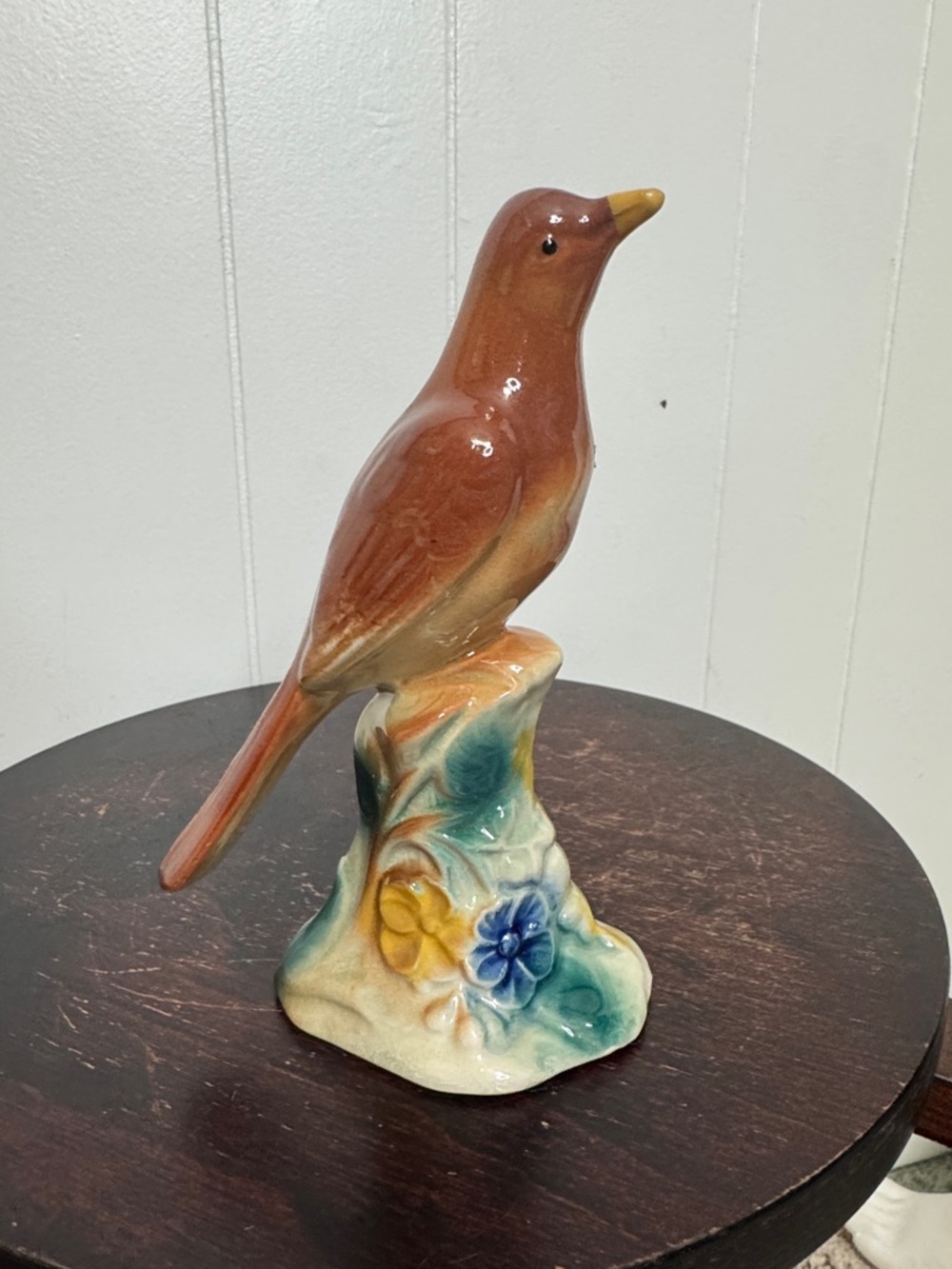 Vintage ceramic bird figurine glazed